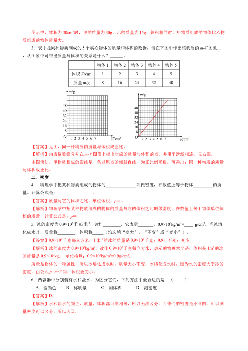 6.2密度（分层作业）解析版_初物_八年级上下册+九年级全一册物理_八年级物理上册_分层作业（完）