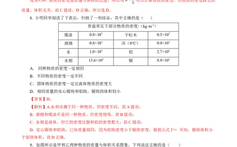 6.2密度（分层作业）解析版_初物_八年级上下册+九年级全一册物理_八年级物理上册_分层作业（完）