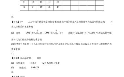 黄金卷01（参考答案）-赢在高考&middot;黄金8卷备战2024年高考生物模拟卷（重庆专用）_2024年新高考资料_4.2024高考模拟预测试卷
