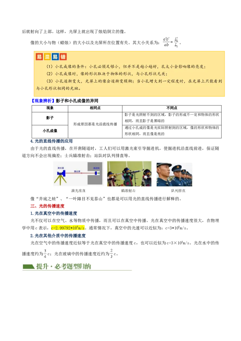 专题02光现象（讲义）（原卷版）_8、物理总复习_8.中考物理总复习_2024年中考复习资料_一轮复习资料_完2024年中考物理一轮复习课件+讲义+练习（全国通用）