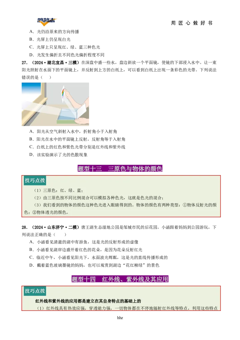 专题02光现象（讲义）（原卷版）_8、物理总复习_《2025年中考复习讲义》物理