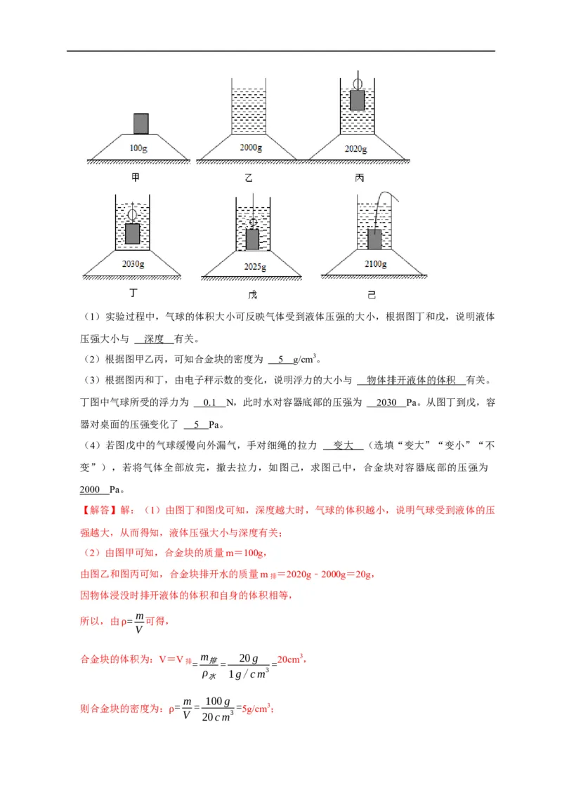 专题06压强相关实验（解析版）_8、物理总复习_8.中考物理总复习_2023年中考复习资料_二轮复习_2023年中考物理二轮题型专项复习（全国通用）