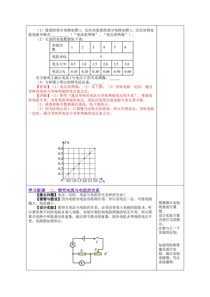 17.1电流与电压和电阻的关系（教学设计）-（人教版）_初物_八年级上下册+九年级全一册物理_九年级物理全一册_教学设计