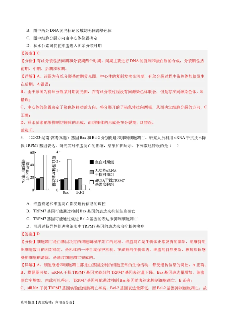 专题03细胞的生命历程（分层练）（解析版）_新高考复习资料_2024年新高考复习资料_二轮复习资料_高频考点解密2024年高考生物二轮复习高频考点追踪与预测（新高考专用）_分层练