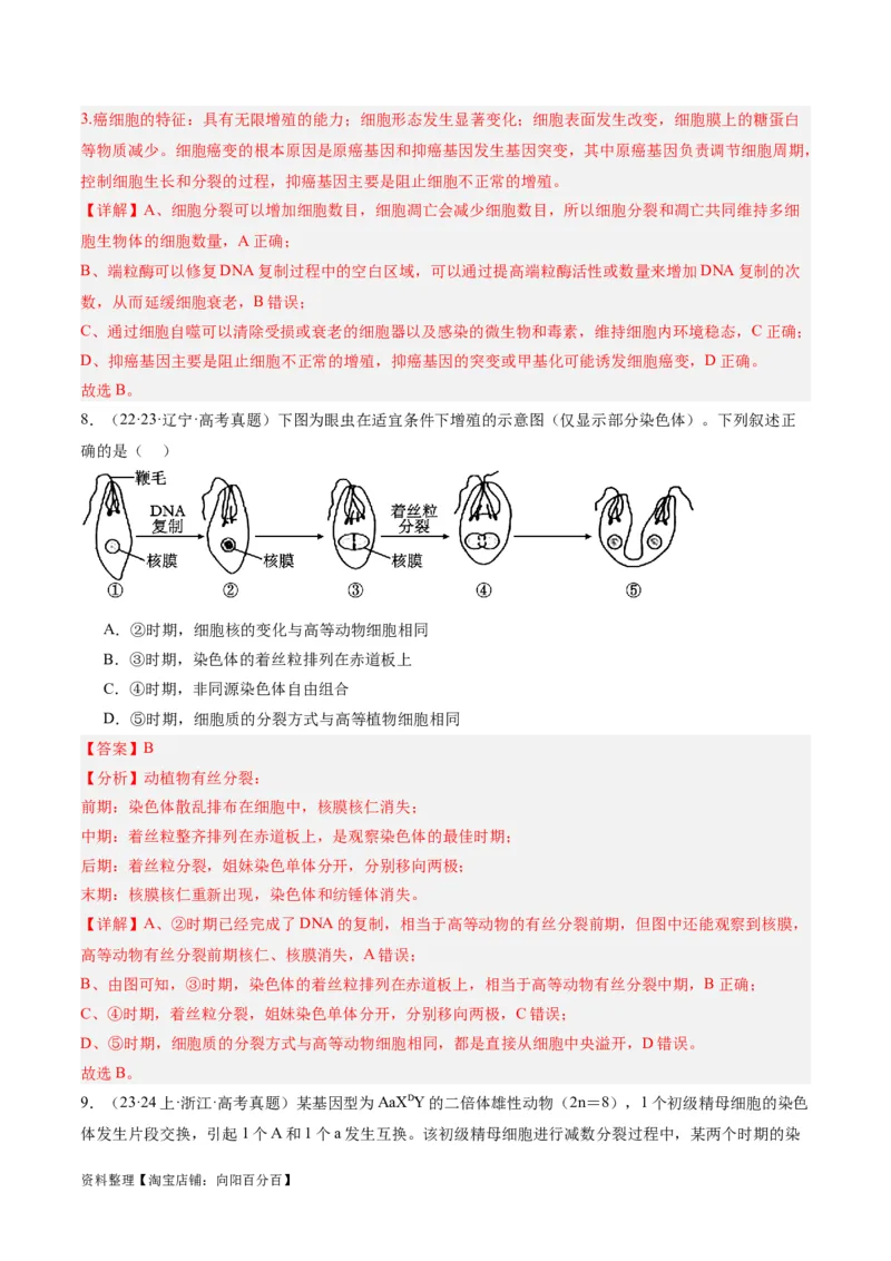 专题03细胞的生命历程（分层练）（解析版）_新高考复习资料_2024年新高考复习资料_二轮复习资料_高频考点解密2024年高考生物二轮复习高频考点追踪与预测（新高考专用）_分层练