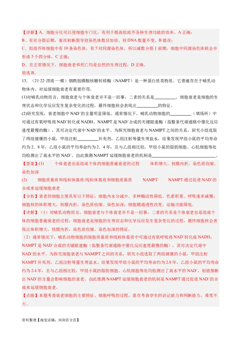 专题03细胞的生命历程（分层练）（解析版）_新高考复习资料_2024年新高考复习资料_二轮复习资料_高频考点解密2024年高考生物二轮复习高频考点追踪与预测（新高考专用）_分层练