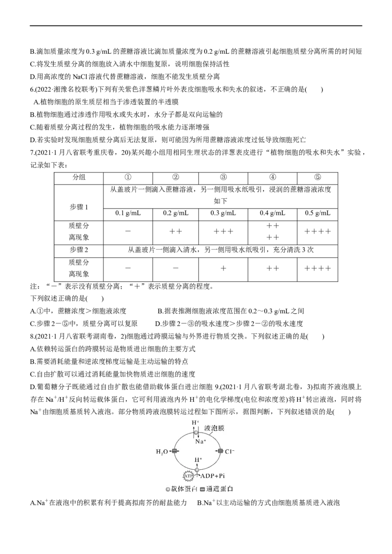 专题03细胞的物质输入和输出（练）-2023年高考生物二轮复习讲练测（全国通用）（原卷版）_通用版（老高考）复习资料_2023年复习资料_二轮复习