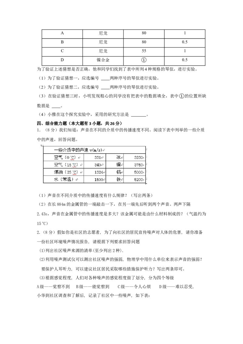 04.《声现象》单元核心素养达标B卷（原卷版）_初物_八年级上下册+九年级全一册物理_八年级物理上册_期中+期末（完）_期末