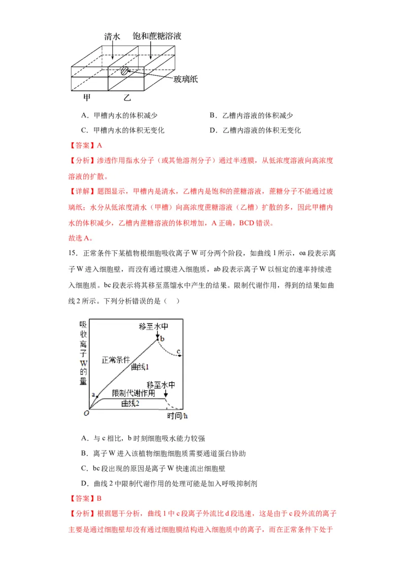 第二单元细胞的基本结构（测试卷）（解析版)_2024年新高考资料_3.2024专项复习_备战2024年高考生物一轮复习重难点专项突破