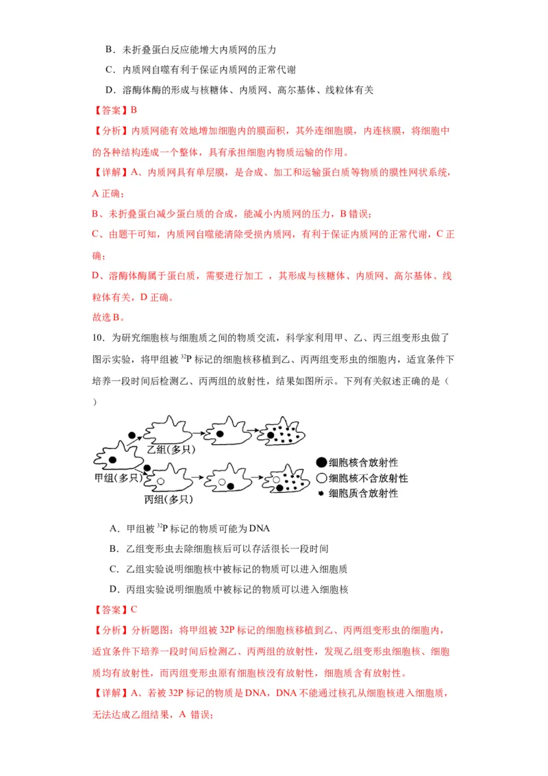 第二单元细胞的基本结构（测试卷）（解析版)_2024年新高考资料_3.2024专项复习_备战2024年高考生物一轮复习重难点专项突破