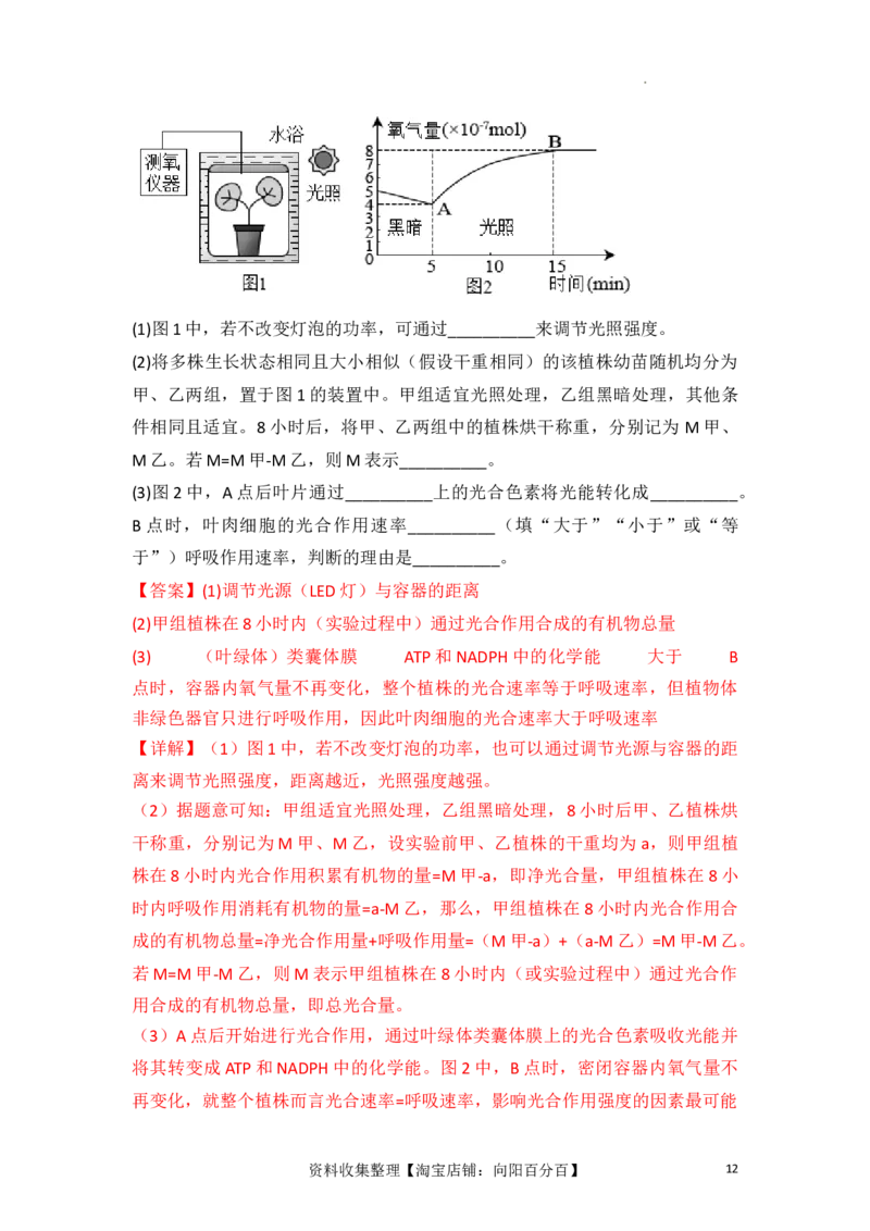 专题04细胞呼吸和光合作用（解析版）_新高考复习资料_2024年新高考复习资料_一轮复习资料_完备战2024年高考生物一轮复习重难点突破讲解与训练（新教材）