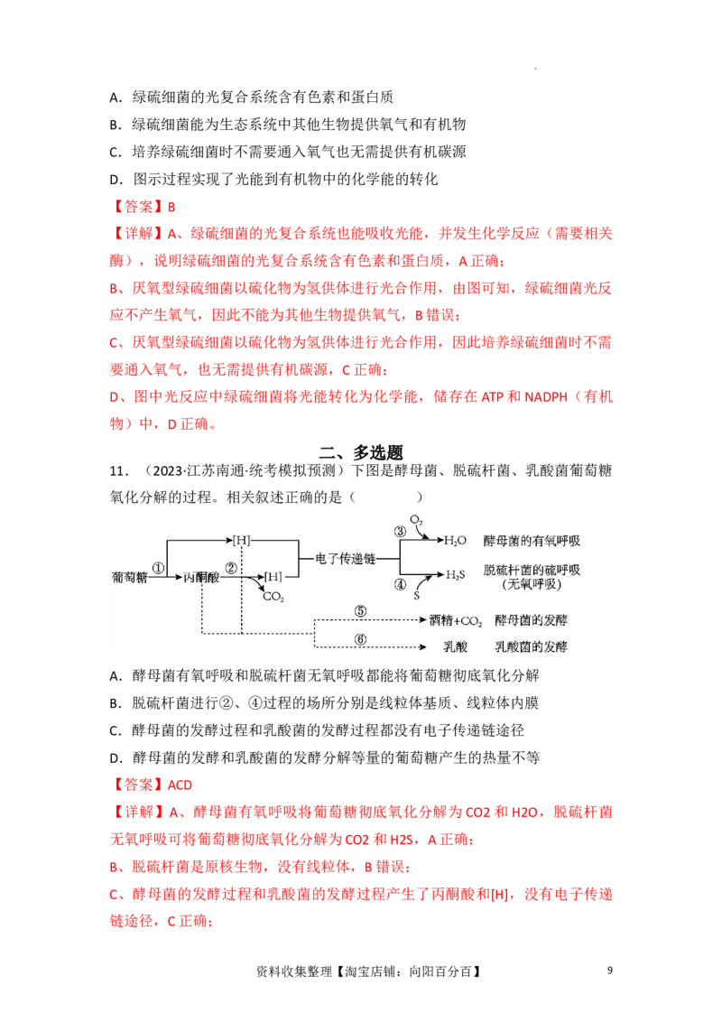 专题04细胞呼吸和光合作用（解析版）_新高考复习资料_2024年新高考复习资料_一轮复习资料_完备战2024年高考生物一轮复习重难点突破讲解与训练（新教材）