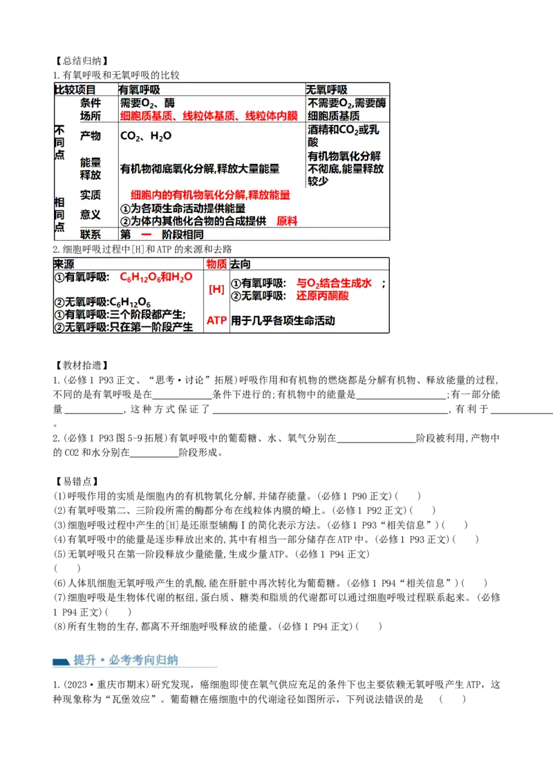 第9讲细胞呼吸（讲义）（学生版）_2024年新高考资料_1.2024一轮复习_2024年高考生物一轮复习讲练测（新教材新高考）