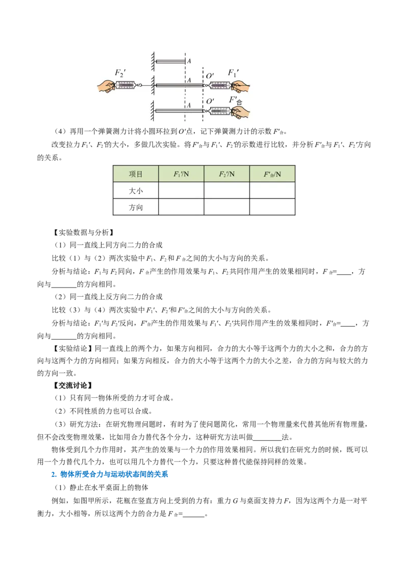 8.4同一直线上二力的合成（导学案）学生版_初物_八年级上下册+九年级全一册物理_八年级物理下册_导学案（更新中）