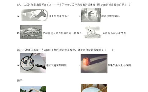 2024年中考物理分类汇编---光现象_8、物理总复习_2025年中考复习资料_备考20252024年中考物理真题分类汇编（原卷版+解析版）_2.光现象试卷（含解析）备考2025年中考2024物理真题分类汇编