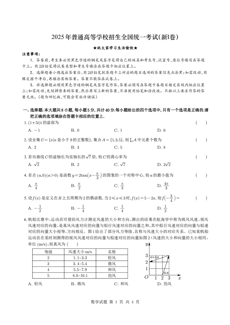 修正-2025年普通高等学校招生全国统一考试（新Ⅰ卷）_历年全国高考真题_2025全国各省高考真题+答案_全国1卷_数学