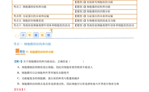 专题02细胞的基本结构（9大题型）（解析版）_2025年新高考资料_一轮复习_备战2025年高考生物一轮复习题型全覆盖（新高考通用）