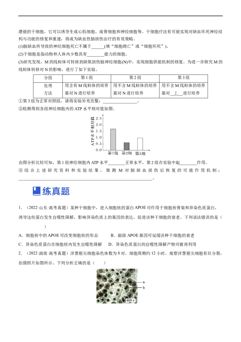专题05细胞的生命历程（练）-2023年高考生物二轮复习讲练测（全国通用）（原卷版）_通用版（老高考）复习资料_2023年复习资料_二轮复习_2023年高考生物二轮复习讲练测（全国通用）