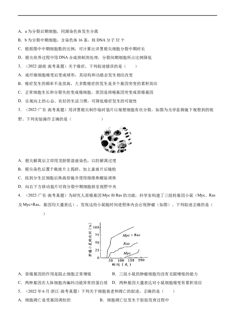 专题05细胞的生命历程（练）-2023年高考生物二轮复习讲练测（全国通用）（原卷版）_通用版（老高考）复习资料_2023年复习资料_二轮复习_2023年高考生物二轮复习讲练测（全国通用）