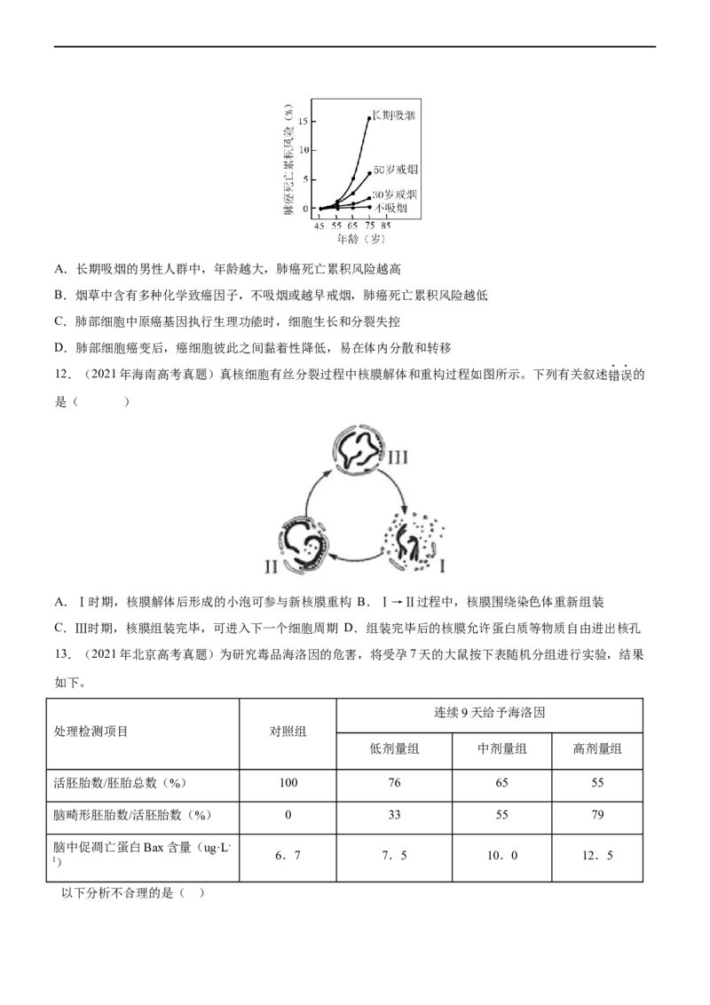 专题05细胞的生命历程（练）-2023年高考生物二轮复习讲练测（全国通用）（原卷版）_通用版（老高考）复习资料_2023年复习资料_二轮复习_2023年高考生物二轮复习讲练测（全国通用）