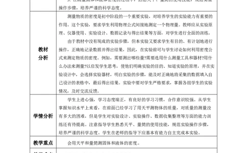 6.3测量液体和固体的密度（教学设计）-（人教版2024）_初物_八年级上下册+九年级全一册物理_八年级物理上册_教学设计（完）