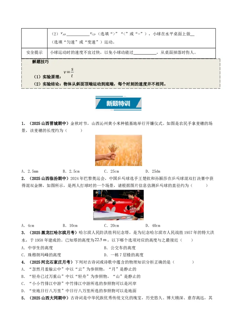 专题06机械运动（考情聚焦+中考新考法+真题透视4大考向+新题特训）（原卷版）_8、物理总复习_2025年中考复习资料_备战2025年中考物理真题题源讲义（全国通用）