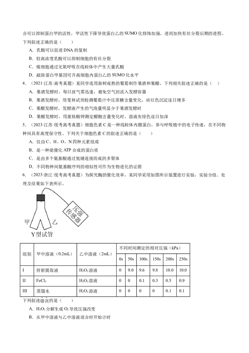 专题02细胞的能量供应与利用（分层练）（原卷版）_新高考复习资料_2024年新高考复习资料_二轮复习资料_高频考点解密2024年高考生物二轮复习高频考点追踪与预测（新高考专用）