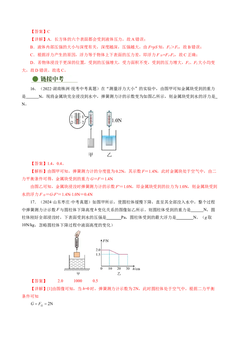 10.1浮力（分层作业）解析版_初物_八年级上下册+九年级全一册物理_八年级物理下册_分层作业（更新中）