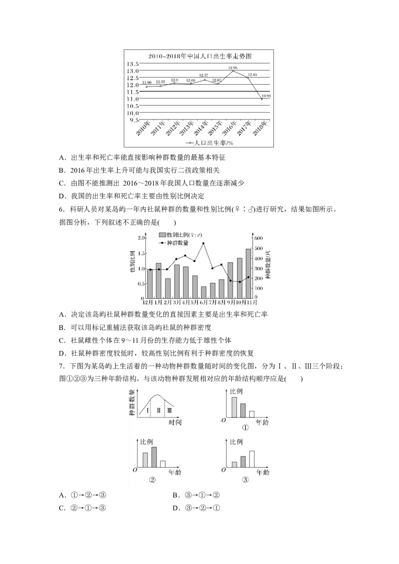 第9单元　课时练1　种群的数量特征_2024年新高考资料_1.2024一轮复习_2024年高考生物一轮复习讲义（新人教版）_学生版在此文件夹_一轮复习69练_第九单元　生物与环境