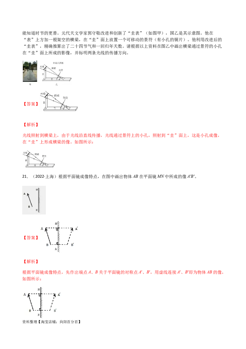专题04光现象-（2022-2020）三年中考物理试题分项汇编（全国通用）（解析版）_8、物理总复习_8.中考物理总复习_2023年中考复习资料_专项复习_解析版