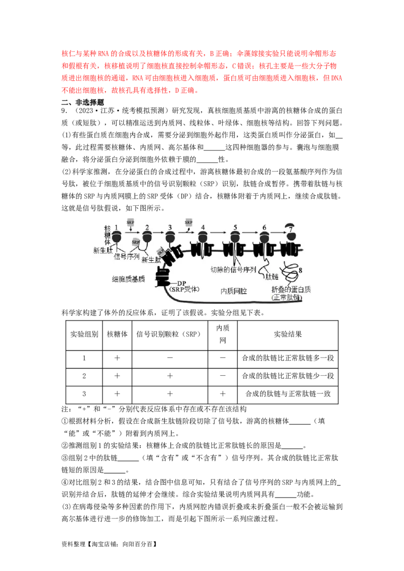 专题05细胞膜与细胞核（解析版）_通用版（老高考）复习资料_2024年复习资料_完备战2024年高考生物一轮复习抢分特训（全国通用）_教师版（含答案解析）