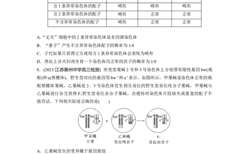 第7单元　课时练2　染色体变异_2024年新高考资料_1.2024一轮复习_2024年高考生物一轮复习讲义（新人教版）_学生版在此文件夹_一轮复习69练_第七单元　生物的变异和进化