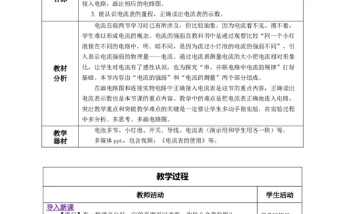 15.4电流的测量（教学设计）-（人教版）_初物_八年级上下册+九年级全一册物理_九年级物理全一册_教学设计