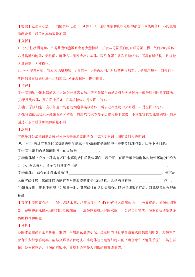 专题01细胞的结构与分子组成-2021年高考生物真题与模拟题分类训练（教师版含解析）_新高考复习资料_2023年新高考复习资料_一轮复习_2023年新高考大一轮复习讲义