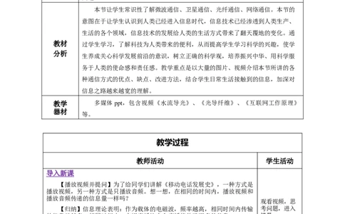21.4越来越宽的信息之路（教学设计）-（人教版）_初物_八年级上下册+九年级全一册物理_九年级物理全一册_教学设计