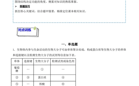 专题01细胞的分子组成（原卷版）_新高考复习资料_2024年新高考复习资料_一轮复习资料_完备战2024年高考生物一轮复习重难点突破讲解与训练（新教材）_专题01细胞的分子组成