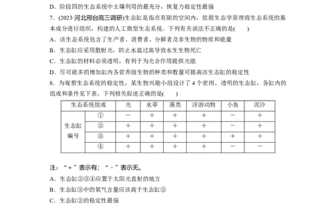 第9单元　课时练8　生态系统的稳定性_2024年新高考资料_1.2024一轮复习_2024年高考生物一轮复习讲义（新人教版）_学生版在此文件夹_一轮复习69练_第九单元　生物与环境