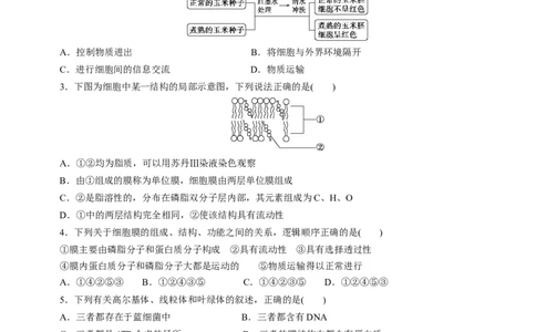 专题02细胞的结构和功能（测试卷）-2023年高考生物二轮复习讲练测（全国通用）（原卷版）_通用版（老高考）复习资料_2023年复习资料_二轮复习