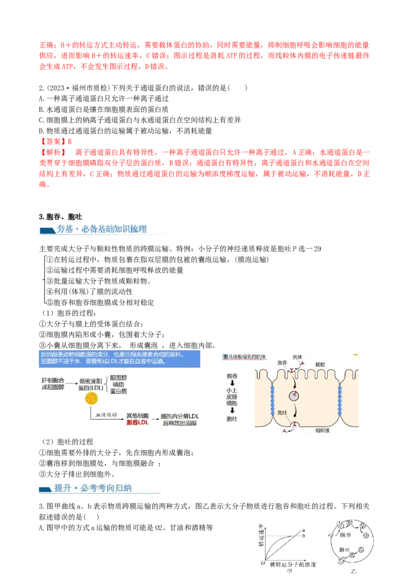 第7讲物质运输（讲义）（教师版）_2024年新高考资料_1.2024一轮复习_2024年高考生物一轮复习讲练测（新教材新高考）