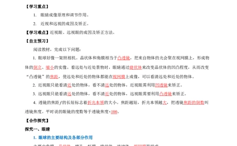 5.4眼睛和眼镜（导学案）-（人教版）教师版_初物_八年级上下册+九年级全一册物理_八年级物理上册_老课标资料_导学案