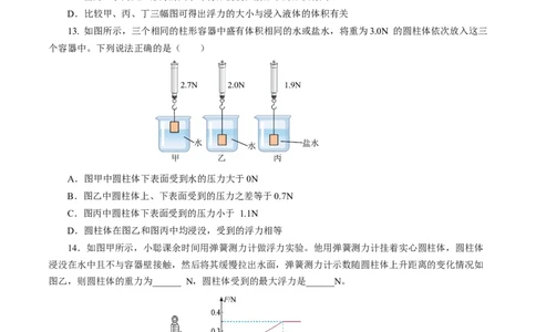 10.1浮力（分层作业）原卷版_初物_八年级上下册+九年级全一册物理_八年级物理下册_分层作业（更新中）