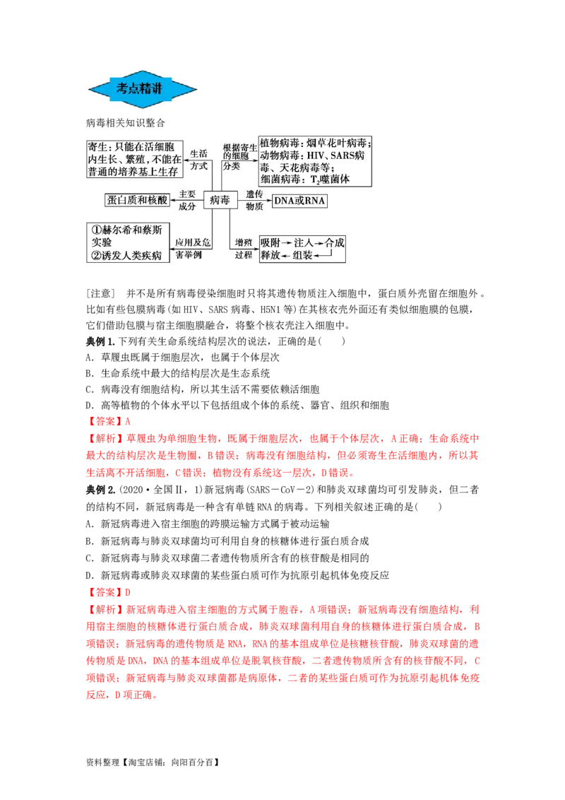 专题01走近细胞（串讲）（解析版）_新高考复习资料_2024年新高考复习资料_一轮复习资料_完备战2024年高考生物一轮复习串讲精练（新高考专用）_串讲_解析版
