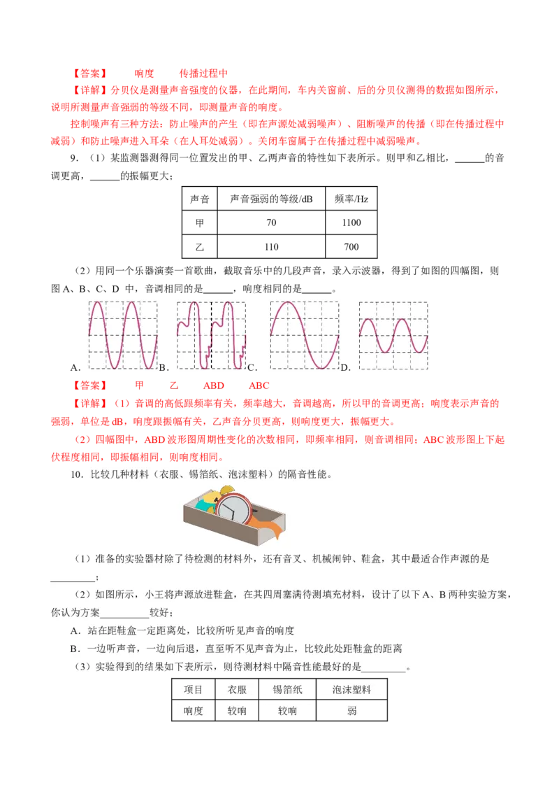 2.5跨学科实践：制作隔音房间模型（分层作业）解析版_初物_八年级上下册+九年级全一册物理_八年级物理上册_分层作业（完）