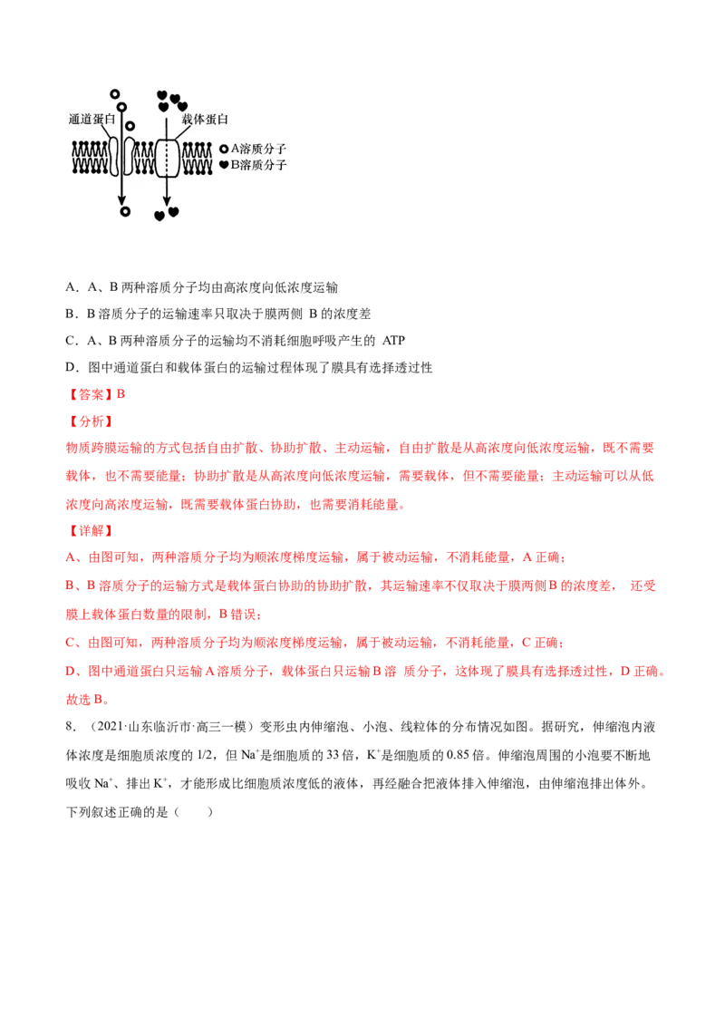 专题02物质进出细胞、酶和ATP-2021年高考真题和模拟题生物分项汇编（解析版）_新高考复习资料_2022年新高考复习资料_2021年高考真题和模拟题生物分项汇编7.30更新