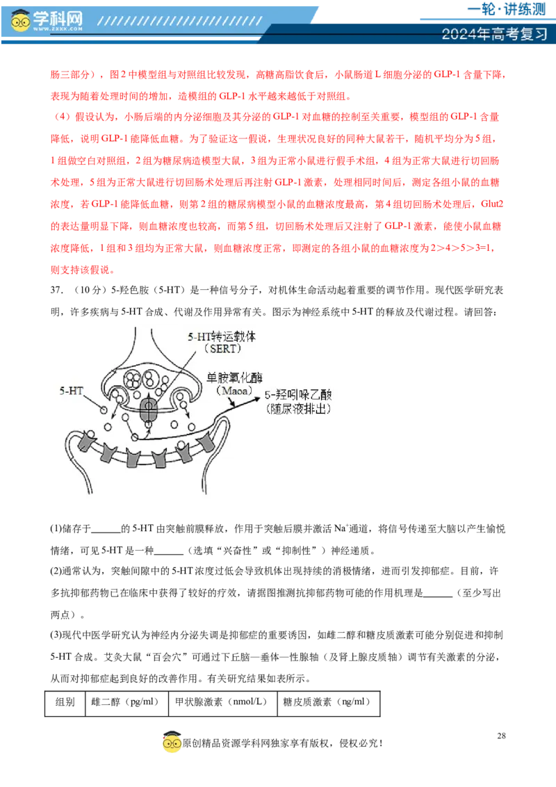 第八单元稳态与调节（测试）（解析版）_2024年新高考资料_1.2024一轮复习_2024年高考生物一轮复习讲练测（新教材新高考）