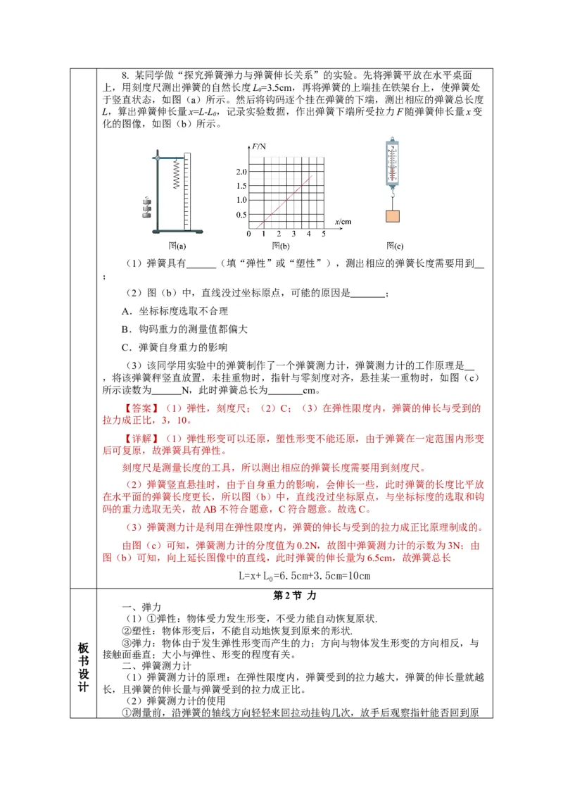 7.2弹力（教学设计）-（人教版）_初物_八年级上下册+九年级全一册物理_八年级物理下册_老课标资料_教学设计