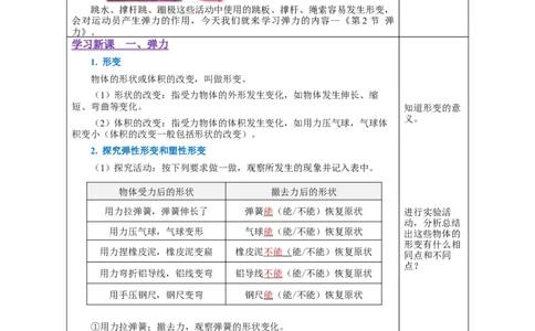 7.2弹力（教学设计）-（人教版）_初物_八年级上下册+九年级全一册物理_八年级物理下册_老课标资料_教学设计