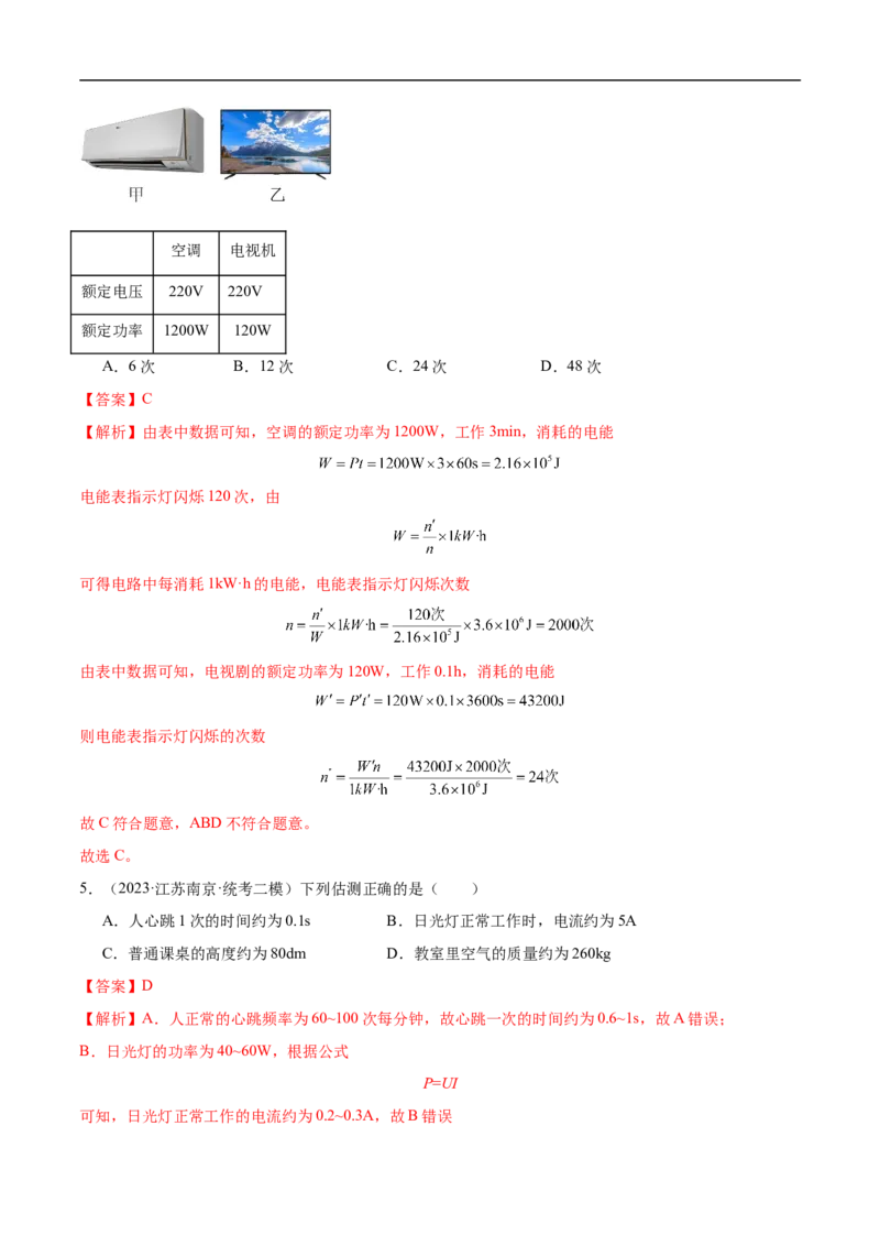 专题01估测题（全国通用）解析版_8、物理总复习_8.中考物理总复习_2024年中考复习资料_二轮复习资料_完2024年中考物理专题练习（全国通用）_重点练_教师版（含答案解析）