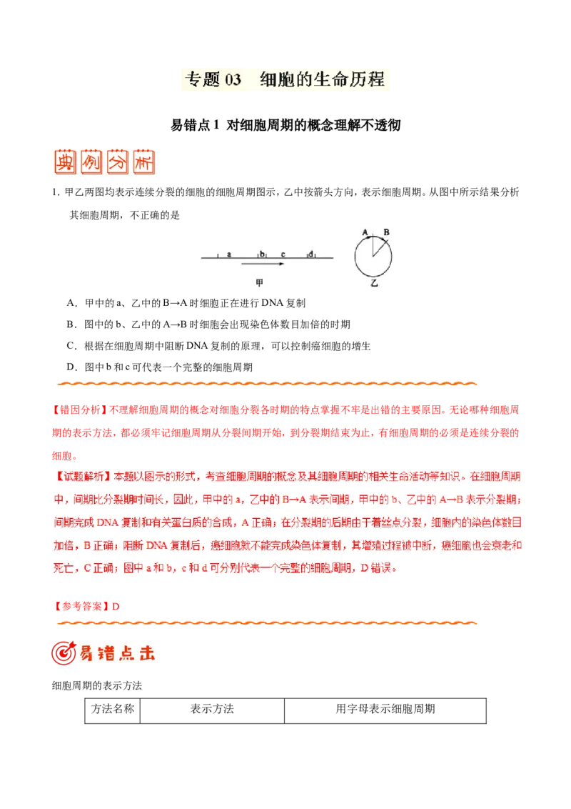 专题03细胞的生命历程-备战2019年高考生物之纠错笔记系列（解析版）_新高考复习资料_2022年新高考复习资料_2022年一轮复习最新版_1.2022年高考生物一轮复习全国通用版