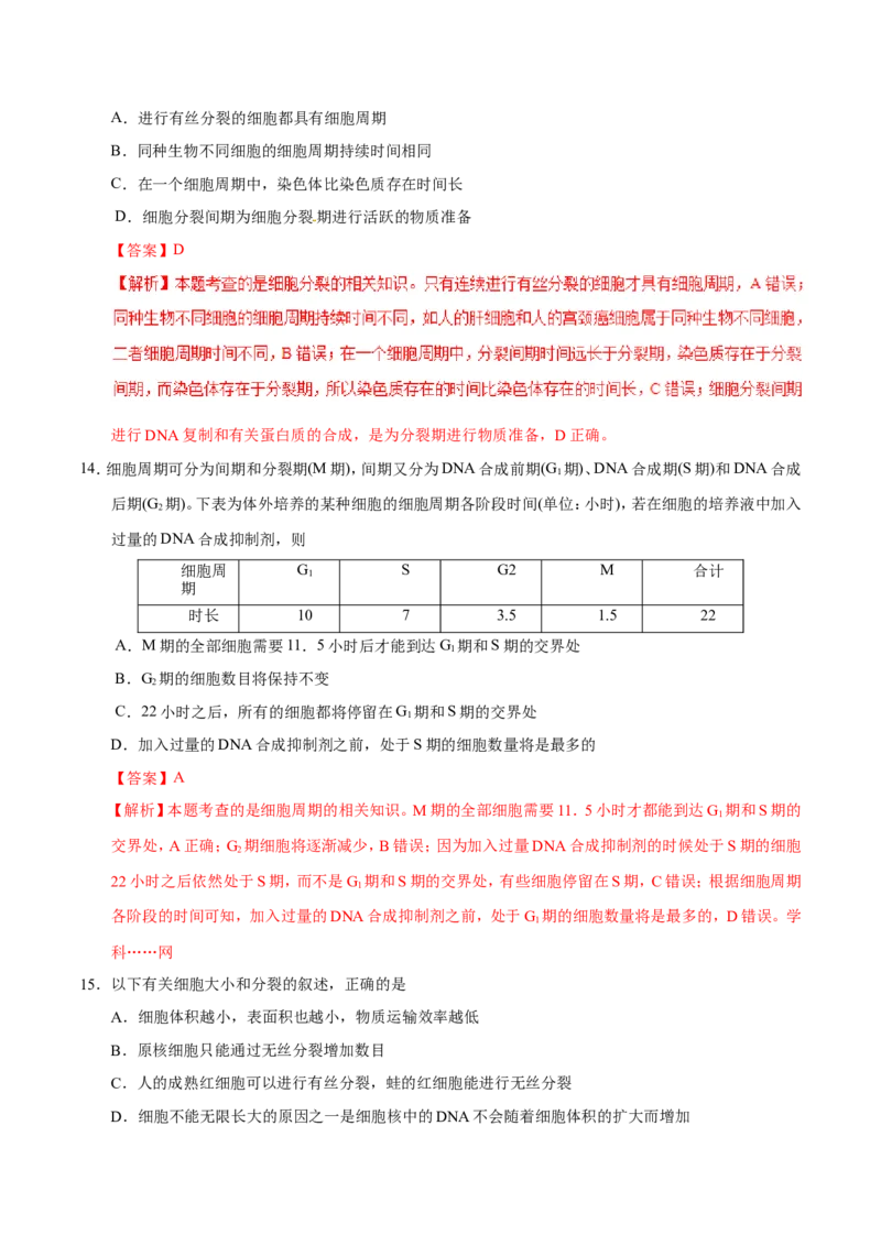 专题03细胞的生命历程-备战2019年高考生物之纠错笔记系列（解析版）_新高考复习资料_2022年新高考复习资料_2022年一轮复习最新版_1.2022年高考生物一轮复习全国通用版